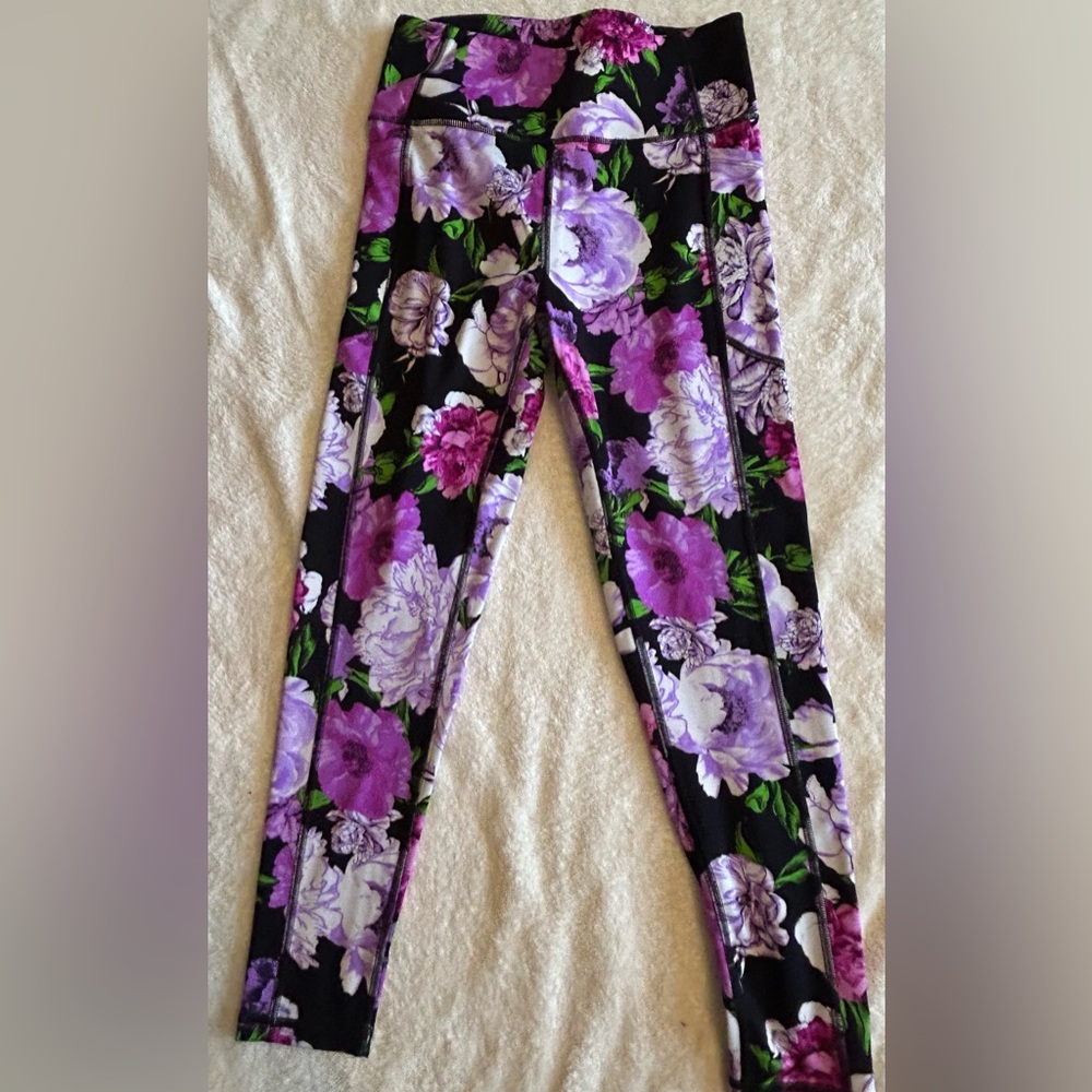 Victoria's Secret Purple and Black Floral Leggings
